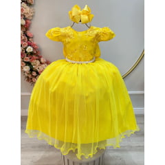 Vestido Infantil Amarelo C/ Renda Daminhas de Honra Longo