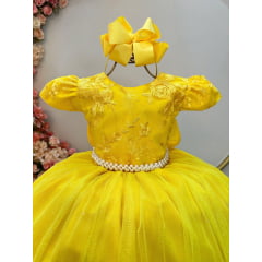 Vestido Infantil Amarelo C/ Renda Daminhas de Honra Longo