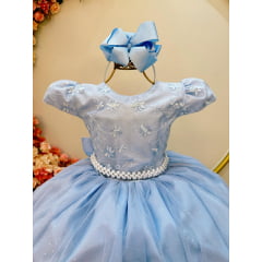 Vestido Infantil Azul Claro C/ Renda Daminhas de Honra Longo