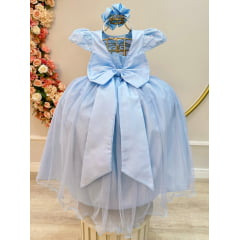 Vestido Infantil Azul Claro C/ Renda Daminhas de Honra Longo