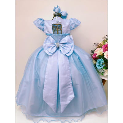 Vestido Infantil Azul Renda Damas Honra Casamentos Pérola