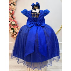 Vestido Infantil Azul Royal C/ Renda Daminhas de Honra Longo