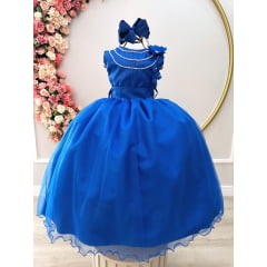 Vestido Infantil Azul Royal Damas Honra Casamentos C/ Broche