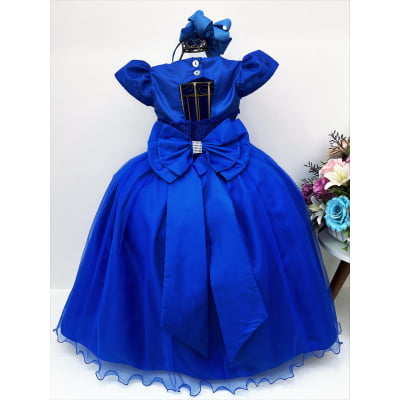 Vestido Infantil Azul Royal Renda Damas Honra Casamentos