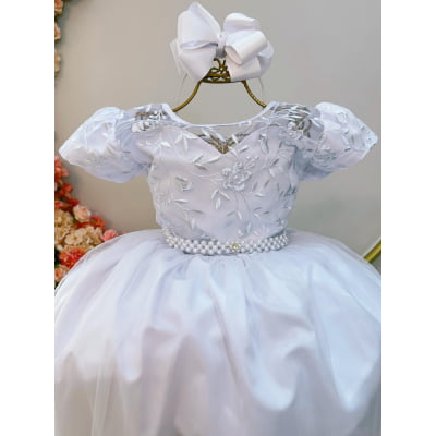 Vestido Infantil Branco C/ Renda Damas de Honra Casamento
