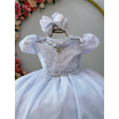 Vestido Infantil Branco Damas Honra Casamento Renda Pérola