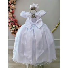 Vestido Infantil Branco Damas Honra Casamento Renda Pérola