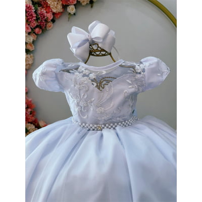 Vestido Infantil Branco Damas Honra Casamento Renda Pérola
