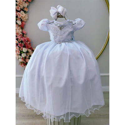 Vestido Infantil Branco Damas Honra Casamento Renda Pérola