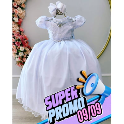 Vestido Infantil Branco Damas Honra Casamento Renda Pérola