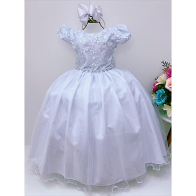Vestido Infantil Branco Renda Damas Honra Casamentos Pérolas