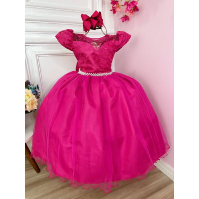 Vestido Infantil Casamento Dama Honra Pink C/ Renda Realeza