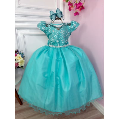 Vestido Infantil Damas Longo, em Tafetá, Renda e Tule