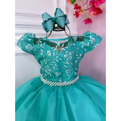 Vestido Infantil Damas Longo, em Tafetá, Renda e Tule