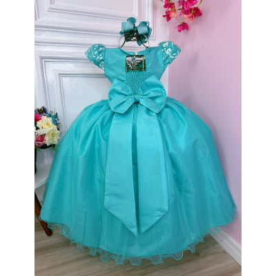 Vestido Infantil Damas Longo, em Tafetá, Renda e Tule