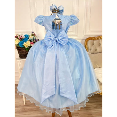 Vestido Infantil Dama Honra Azul Casamento Renda C/ Pérola