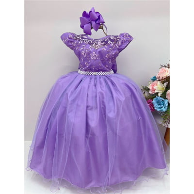 Vestido Infantil Dama Honra Lilás Casamento Renda Pérola