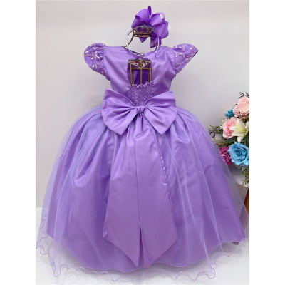 Vestido Infantil Dama Honra Lilás Casamento Renda Pérola