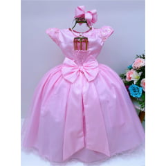 Vestido Infantil Dama Honra Rosa Casamento Renda Pérola