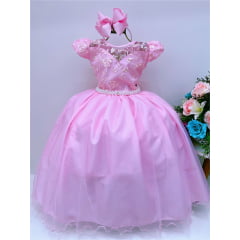 Vestido Infantil Dama Honra Rosa Casamento Renda Pérola