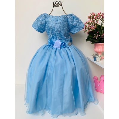 Vestido Infantil Damas Honra Azul Bebê Casamentos Strass