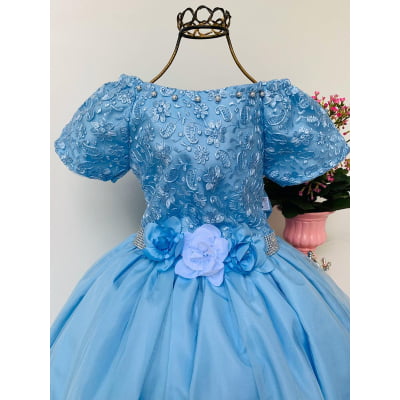 Vestido Infantil Damas Honra Azul Bebê Casamentos Strass