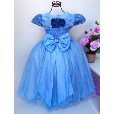 Vestido Infantil Damas Honra Azul Claro Casamentos Pérolas