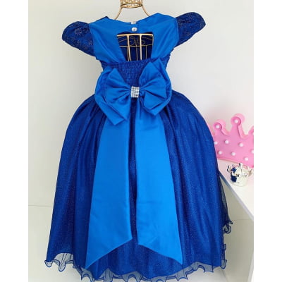 Vestido Infantil Damas Honra Azul Royal Casamentos Pérolas