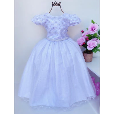 Vestido Infantil Damas Honra Branco Casamentos Pérolas