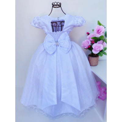 Vestido Infantil Damas Honra Branco Casamentos Pérolas