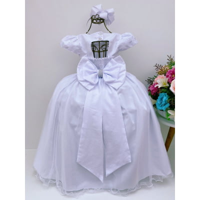 Vestido Infantil Damas Honra Branco Casamentos Pérolas Renda