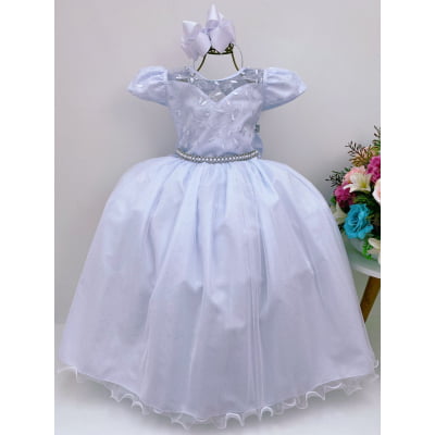 Vestido Infantil Damas Honra Branco Casamentos Pérolas Renda