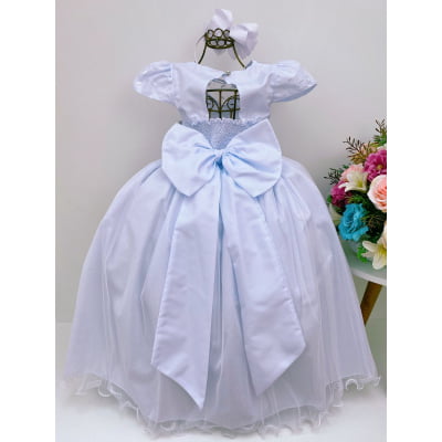 Vestido Infantil Damas Honra Branco Casamentos Pérolas Renda