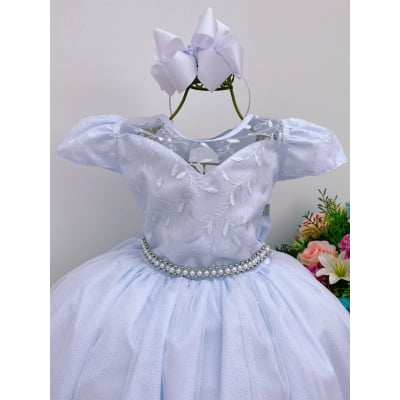 Vestido Infantil Damas Honra Branco Casamentos Pérolas Renda