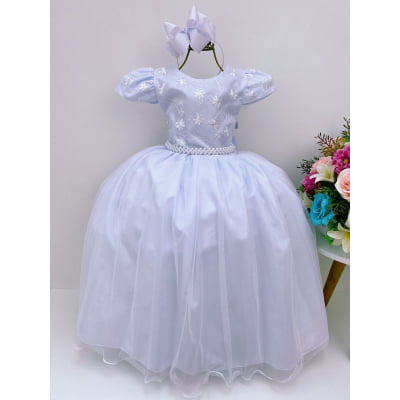 Vestido Infantil Damas Honra Branco Casamentos Pérolas Renda