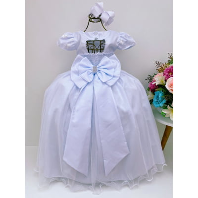 Vestido Infantil Damas Honra Branco Casamentos Pérolas Renda