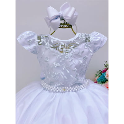 Vestido Infantil Damas Honra Branco Casamentos Renda Pérolas
