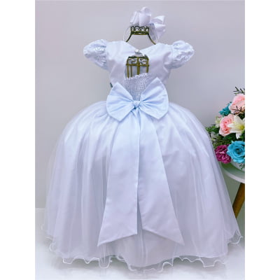 Vestido Infantil Damas Honra Branco Casamentos Renda Pérolas