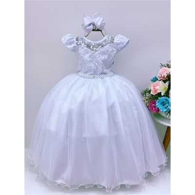 Vestido Infantil Damas Honra Branco Casamentos Renda Pérolas
