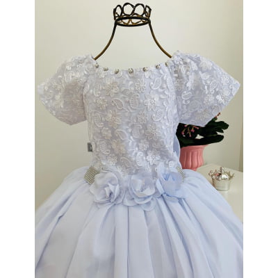 Vestido Infantil Damas Honra Branco Casamentos Strass Renda