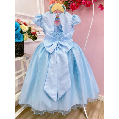 Vestido Infantil Damas Honra Casamento Azul C/ Renda Pérola