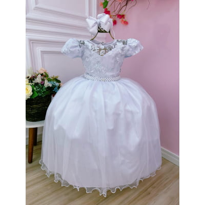 Vestido Infantil Damas Honra Casamento Branco Renda Pérola