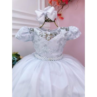 Vestido Infantil Damas Honra Casamento Branco Renda Pérola