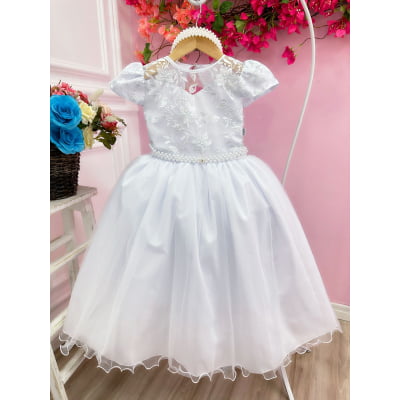 Vestido Infantil Damas Honra Casamento Branco Renda Pérola