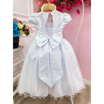 Vestido Infantil Damas Honra Casamento Branco Renda Pérola