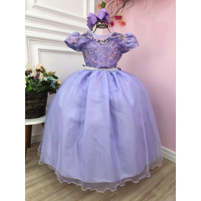 Vestido Infantil Damas Honra Casamento Lilás C/ Renda Pérola