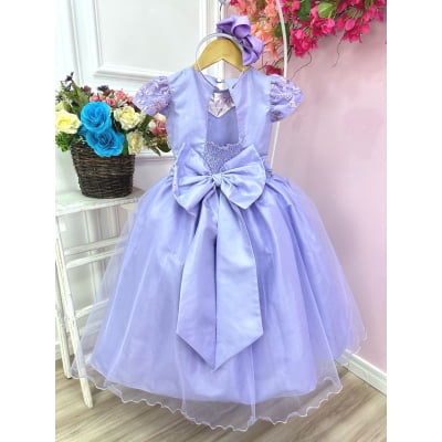 Vestido Infantil Damas Honra Casamento Lilás C/ Renda Pérola