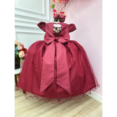 Vestido Infantil Damas Honra Casamento Marsala Renda Pérola