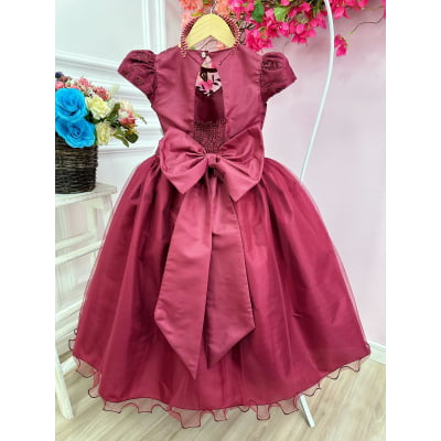 Vestido Infantil Damas Honra Casamento Marsala Renda Pérola