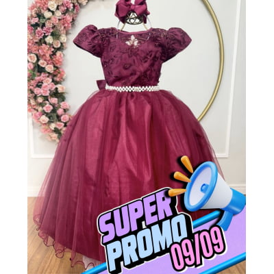 Vestido Infantil Damas Honra Casamento Marsala Renda Pérola